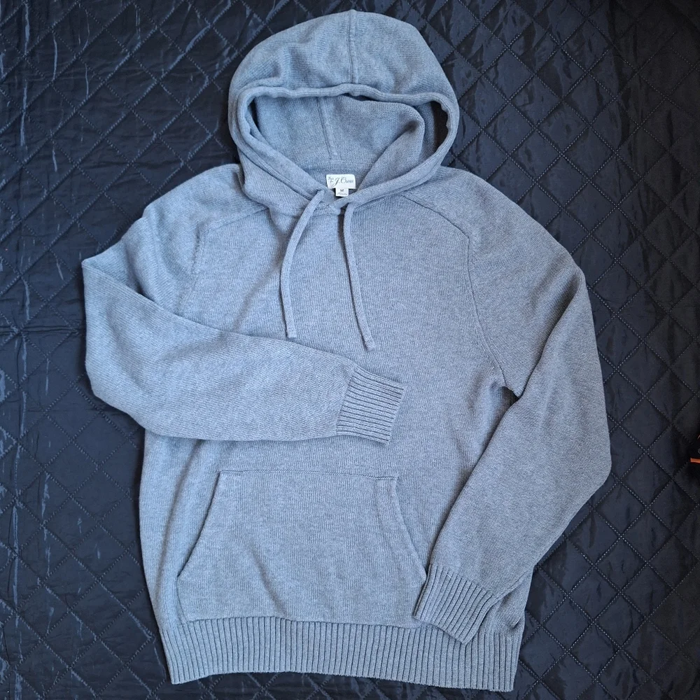 J.Crew Mens Heritage Cotton Hooded Sweater M Gray 100% Cotton Hoodie New No Tags